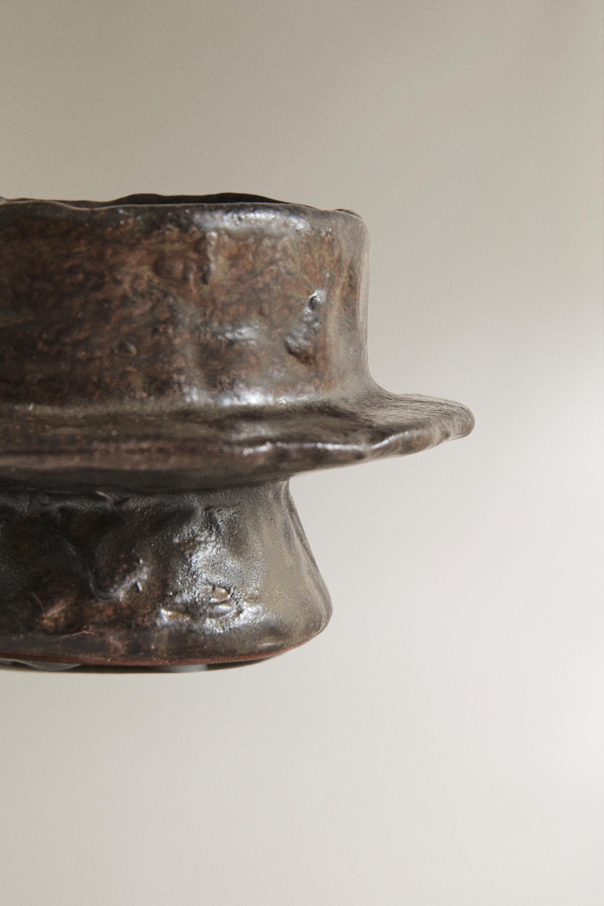 IRREGULAR STONEWARE CANDLESTICK